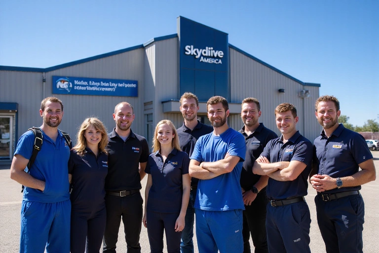 Skydive America team smiling and welcoming visitors