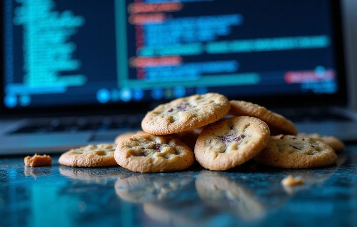 Digital cookies on a computer screen representing data
