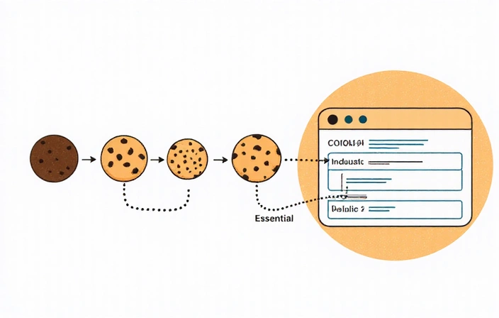 Illustration of various types of cookies and their functions on a website