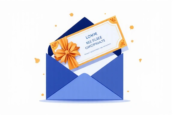 An illustration of an email icon with a gift certificate emerging from it, representing digital delivery.