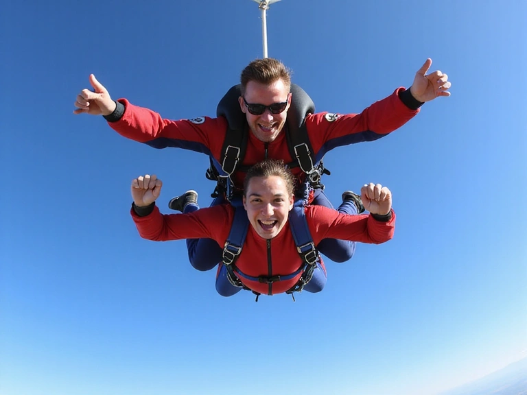 An AFF student and two instructors in freefall, practicing maneuvers